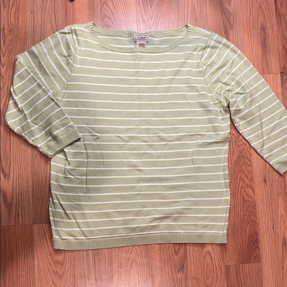 L.L. Bean Light Green and White Striped Top